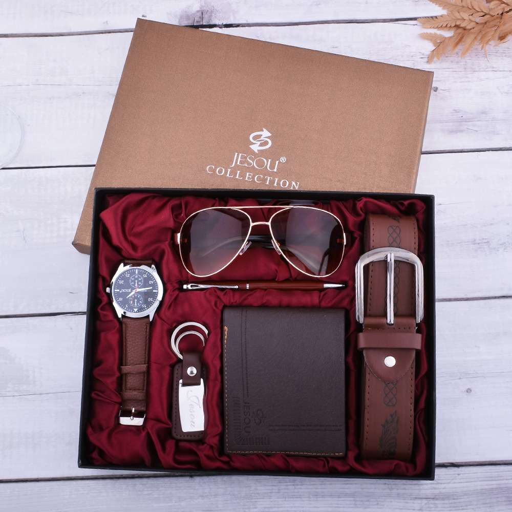 Man Belt Sunglasses Wallet Cylindrical Pen Watch Key Chain Exquisite Business Gift Set