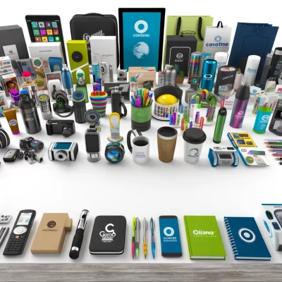 Promotional Products from China: Elevate Your Brand 1 The photorealistic image showcasing a diverse range of promotional products from China has been created, emphasizing the customization options available for enhancing brand visibility.