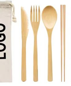 Eco friendly flatware drinking straw wholesale wooden spoon knife chopsticks reusable bamboo cutlery travel set with bag custom logo