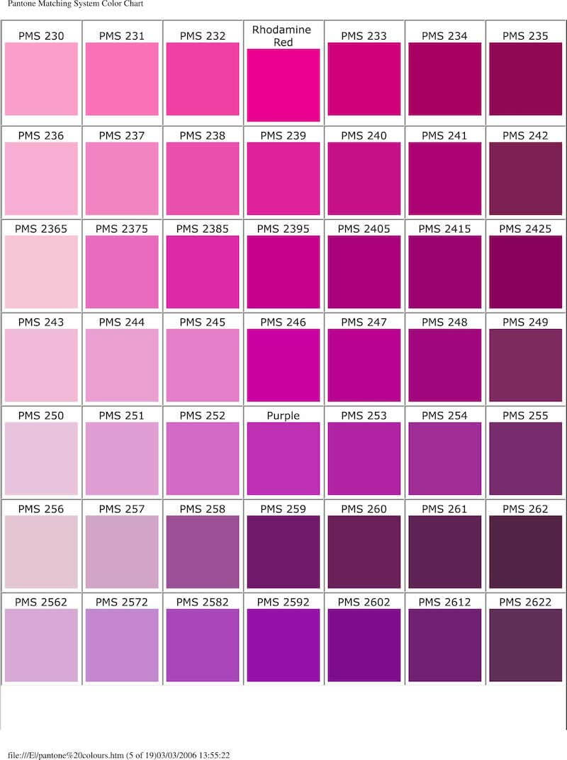 pms color chart 5