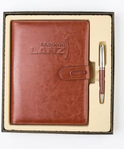Corporate Leather Notebook & Roller Pen Gift Set