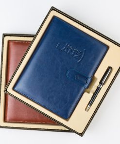 Leather Journal Pen Sets Personalized 9 Corporate Leather Notebook & Roller Pen Gift Set Image 1