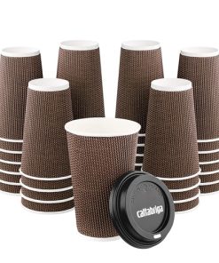 16 oz Brown Rippled Double Wall Paper Cups with Lid 11 16 oz Geometric Pattern Paper Cup with Lid Image 2