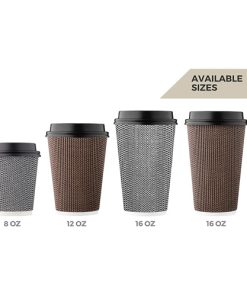 16 oz Brown Rippled Double Wall Paper Cups with Lid 12 16 oz Geometric Pattern Paper Cup with Lid Image 3