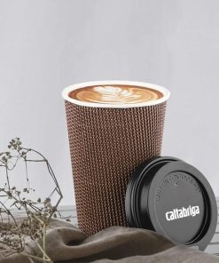 16 oz Brown Rippled Double Wall Paper Cups with Lid 13 16 oz Geometric Pattern Paper Cup with Lid Image 4