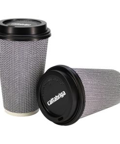 16 oz Brown Rippled Double Wall Paper Cups with Lid 15 16 oz Geometric Pattern Paper Cup with Lid Image 6