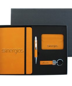 PU Leather Notebook & Pen Set with Leather Keychain & Card Wallet