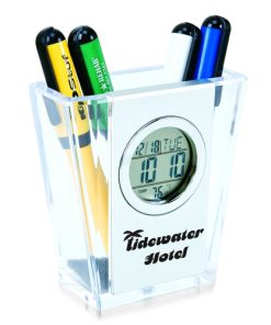 V Pen Holder With Calendar Clock