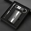 Black Leather Business Card Case Pen and Keychain 2 Leather Card Holder with Pen and Keychain