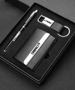 Leather Card Holder with Pen and Keychain