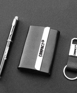 Leather Card Holder with Pen and Keychain Image 1