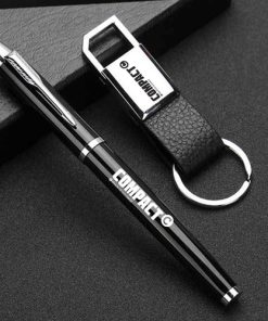 Black Leather Business Card Case Pen and Keychain 9 Leather Card Holder with Pen and Keychain Image 2