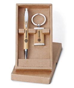 Wooden Action Pen & Keychain Gift Set