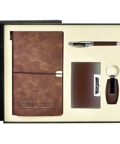 PU Leather Diary & Card Holder Set with Leather Keychain & Pen