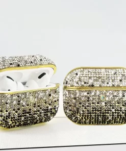 Elevate Style with Wholesale Rhinestone Airpods Case 20 elegant black rhinestone airpods pro case with gold carabiner