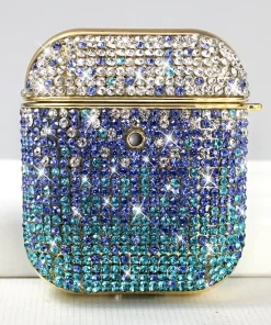 Elevate Style with Wholesale Rhinestone Airpods Case 30 sparkling rhinestone airpods case in gradient blue