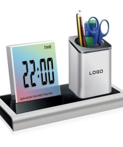 Colorful LED Desk Clock Pen HolderÂ