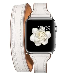 Wholesale Custom Leather Double Wrap Bands – Elevate Your Apple Watch Style 28 white leather apple watch band